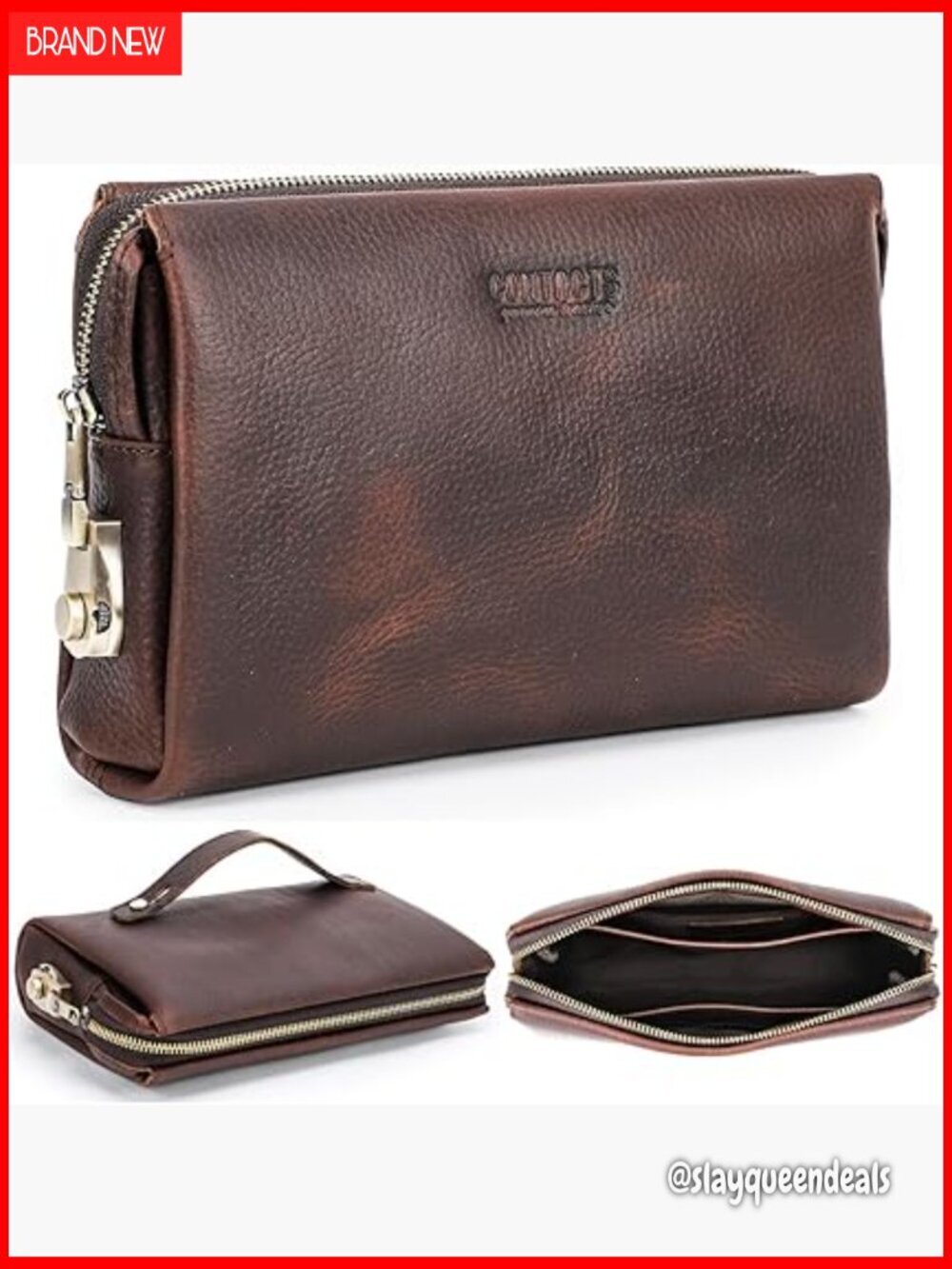 Vintage Leather Clutch Wallet with RFID Lock Retractable Strap Multi-Pocket